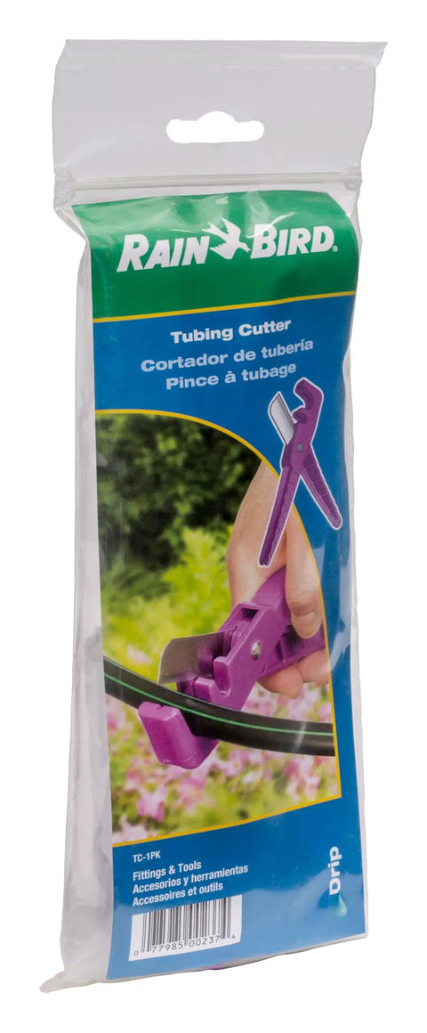 Effortless Drip Irrigation Tubing Cutter For One Quarter To Three Quarter Inch Tubing with packaging displayed