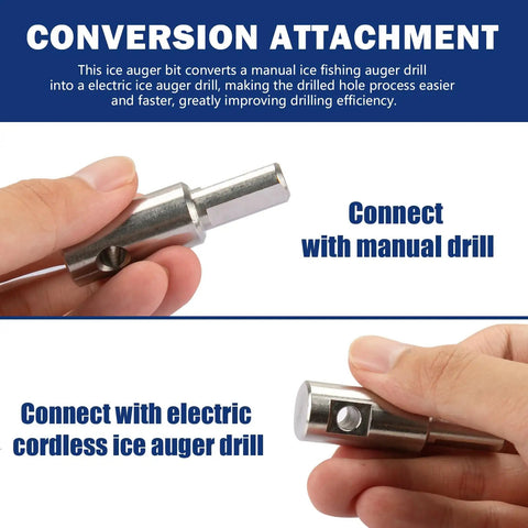 Ice Auger Drill Adapter Fits 1/2 Inch Drill Chuck Turns Hand Ice Fishing Auger Into A Cordless Power Drill Setup With 1/4 Inch Hole