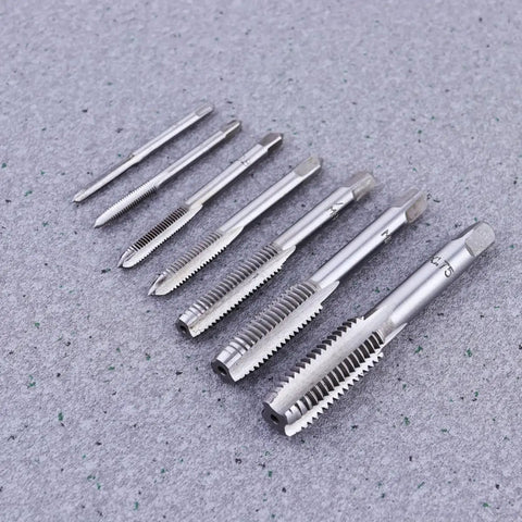 7 Piece Steel Screw Tap Set For Metalworking And DIY Projects, Heavy Duty HSS taps for metal threads