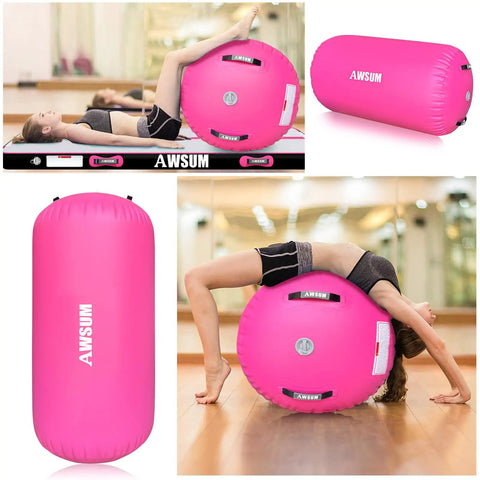 10ft Inflatable Gymnastics Mat With Air Roller And Tumbling Barrel Back Somersault Trainer For Backbend Practice Back Handspring Training Pro Grade For Home Gym Setup Includes Electric Pump