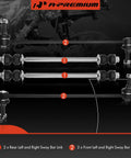Four Piece Front And Rear Sway Bar Links Kit Stabilizer Links For Chevy Traverse 2009-2017 GMC Acadia 2007-2016 Buick Enclave 2008-2017 Saturn Outlook 2007-2010 shown with two front and two rear links displayed with vehicle diagram background