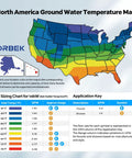 North America Ground Water Temperature Map with sizing chart for Powerful 14kw Electric Tankless Water Heater Delivers 240v On Demand Instant Heat.
