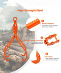 Front view: VEVOR Timber Claw Hook four-claw log grapple, orange steel, 28-inch swiveling log lifting tongs