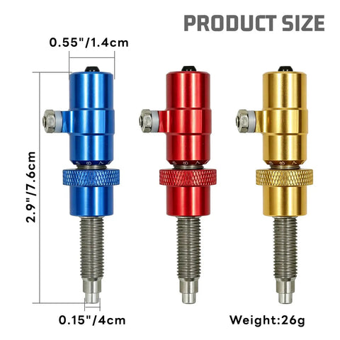 Adjustable Magnetic Arrow Rest And Cushion Plunger For Bows Featuring Slick Aluminum Rebound Mechanics For Zero Drag Accuracy Left Or Right Hand Setup To Nail Your Shots Dead Center, showing blue, red, and gold models.