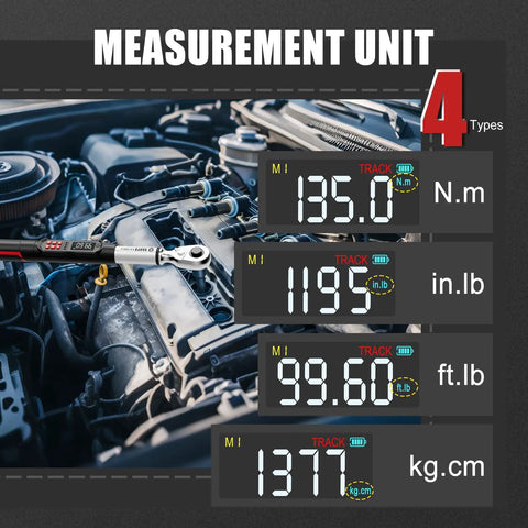 Three Eighths Inch Pro Grade Digital Torque Wrench With Backlit LCD 5 To 99.6 Ft-Lb 6.8 To 135 Nm Fast Adjust Controls Beep LED And Vibration Alerts Ideal For Automotive Motorcycle And Bike Maintenance