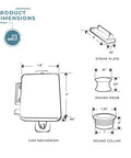 Brushed Nickel Cam Latch Assembly With Push Button RV Cabinet Knob Round Knob And Round Collar Stainless Steel Spring Construction For Rugged Durable Secure Access On The Go In RVs And Boats, dimensions diagram