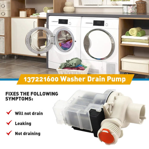 Washer Drain Pump Replacement Kit Direct Fit with washing machines and symptoms list for fixing drainage issues