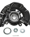 Four Piece Front Suspension Kit For 2011 Hyundai Sonata 2.0L Sport Suspension Includes Two Front Steering Knuckles, Wheel Hub Bearings, And Two Outer Tie Rod Ends Replacement For A Smooth Drop In Fit shown with steering knuckle and hardware.