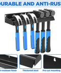 Wall Mount Screwdriver Organizer And Pliers Holder With Hammer Rack, shown holding tools, durable alloy steel construction.