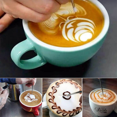 Barista creating latte art using Stainless Steel Milk Frothing Pitcher 12 Oz 350ml For Latte Art And Creamy Foam at home