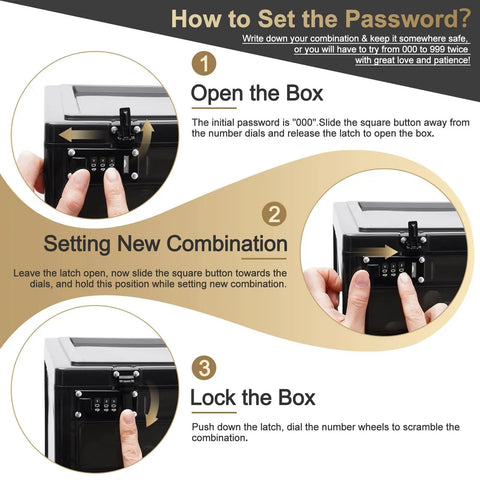 Instructions on setting the combination lock for 24 Liter Combination Lockable Storage Box For Personal Items Office Locker School Medicine Snacks Phones Electronics Home Keep Your Stuff Safe And Secure.
