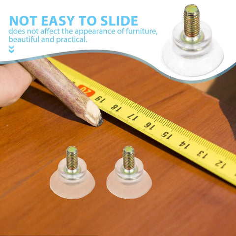 Heavy Duty Screw In Furniture Floor Protectors Set 10 Pcs With Plastic And Iron Pads Non Slip Glides With Suction Cups For Sofas Tables And Chairs No Drill Easy Install For Hardwood Floors shown next to a tape measure on hardwood.