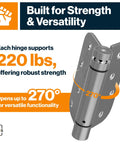Mortise Spring Hinge Kit With Automatic Self Closing, Heavy Duty Steel Door Hinges, 270-degree opening, satin nickel