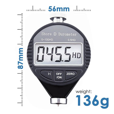 Portable Digital Hardness Tester 0 To 100 HD Shore D Durometer With Large LCD Display For Rubber Tires Plastics Thermoplastics Flooring And Bowling Balls Data Hold Zero Calibration Button Boss Level Accuracy Easy No Brainer To Use, 87x56x25mm, 136g