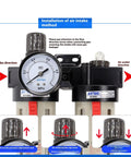 All In One Compressed Air Filter Regulator Lubricator Combo With Pressure Gauge and Semi Auto Drain installation steps