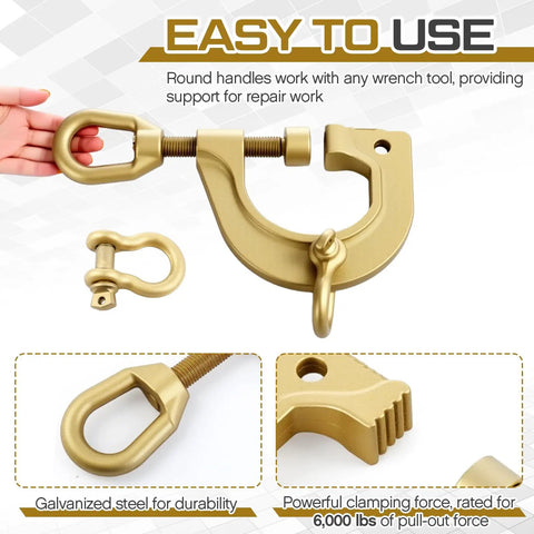 Beefy Heavy Duty 3 Ton 2 Way Auto Body Dent Puller Clamp Set in galvanized steel, shown with self-tightening grip and adjustable rod.