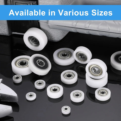 Four Pack Roller Idler Pulleys 4x18x5mm With 624ZZ Bearings For Furniture Hardware Quiet Conveyor Rolling Wheels Flat Pulleys In White Durable POM Material For Heavy Duty Low Noise And Vibration, white POM rollers