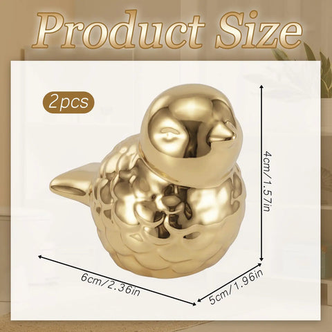 Two Pack Gold Bird Toilet Bolt Covers Decorative Screw Caps Glossy Finish detailed size dimensions, 6cm and 5cm.