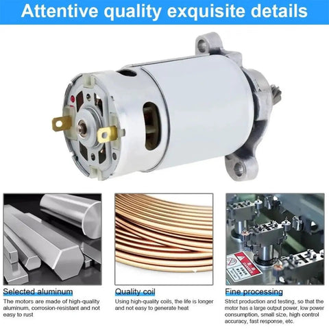 Pro Grade Rs550 21V Dc Gearmotor with 8 Tooth Conical Saw Drive showing detailed aluminum housing and quality components.