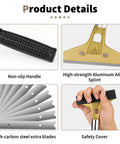 Heavy Duty 4 Inch Scraper Tool With Ten Extra Metal Blades showing handle, blade, extra blades, and safety cover details