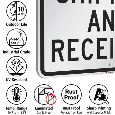 Shipping And Receiving Sign 18x24 In 3M Engineer Grade Reflective Aluminum Black On White, Durable Outdoor Sign With Rustproof Build, DOT Compliant, 10 Year Life, Easy Mounting With Rounded Corners And Three Eighths Inch Mounting Holes