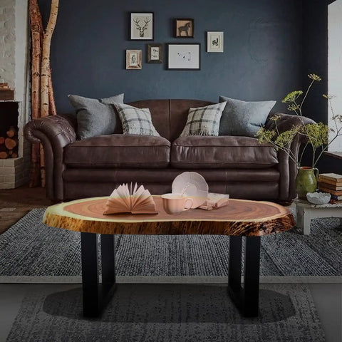 Living room setup with coffee table using Heavy Duty 16 Inch Metal Bench Legs Set Of 2 Black Iron For Coffee Tables Desks And Chairs