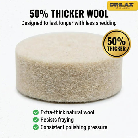 100 Count 1 Inch Wool Buffing Wheel Kit With 2 Mandrels 50 Percent Thicker Pads For Jewelry Makers DIYers Metal Stone Glass Finishing Deburring Cleaning Compatible With Dremel 401 Mandrel And Rotary Tools 50% thicker natural wool wheel