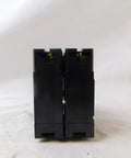 Front view of Two-Pole 120 to 240V 90A Plug-In Circuit Breaker for Home Panel BR290, showing dual slots and black casing.