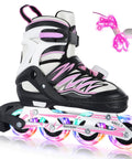 Light Up Inline Skates With Battery Free Illuminated Wheels And Luminous Shoelaces Four Size Adjustable For Kids Ages 5 To 12