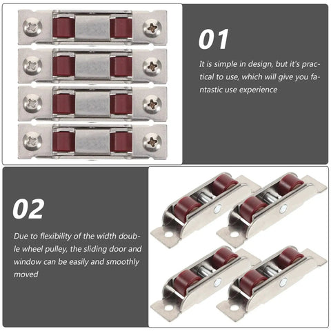 Heavy Duty Stainless Steel Double Roller Track Pulleys And Silent Glide Sash Wheels For Sliding Doors Barn Closets top view of pulleys