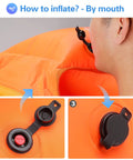 Illustration of inflating 35L Swim Buoy Dry Bag Floating Backpack With Shoulder And Waist Straps For Open Water Swimming