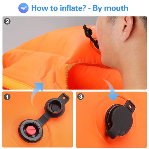 Illustration of inflating 35L Swim Buoy Dry Bag Floating Backpack With Shoulder And Waist Straps For Open Water Swimming