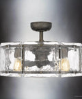 Slick Mid Century Modern Ceiling Fan With Brushed Silver Blades And Super Quiet Motor For Chill Living Room Atmosphere Featuring Handy Remote Control And Hassle Free Setup For Your Home, displaying a modern ceiling light fixture with glass panels.
