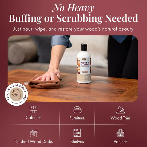 Wood Care Bundle With 16 Oz Polish And Premium Microfiber Cloth, Almond Scent Wood Cleaner, Furniture Restorer on table