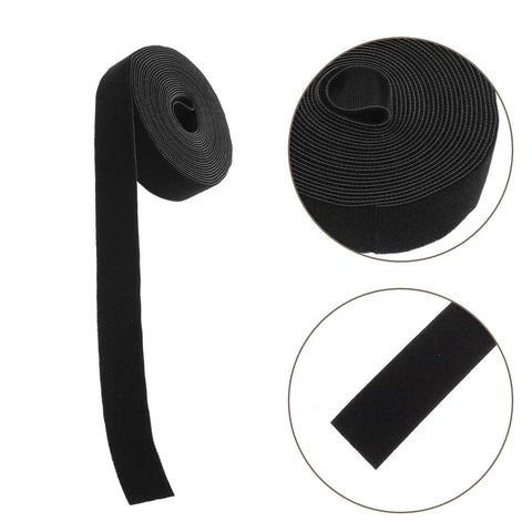 Reusable Adhesive Cable Ties For Desk Organization And Wire Management Cut To Fit Polyester Straps in black roll for tidy wire bundling.