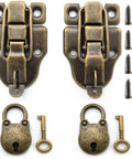 Retro Bronze Old School Duckbilled Toggle Hasp Latch And Antique Padlock Kit for cabinets and boxes with screws shown