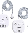 2 Pack Power Strip Charging Station With 3 Outlets And 4 USB Ports For Cruise Ship Travel And Home Office, 5 Ft Extension Cord