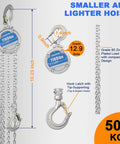Industrial Mini Manual Chain Hoist With 1100 Lbs Capacity And 10 Foot Lift, compact design, heavy-duty chains and hooks displayed.