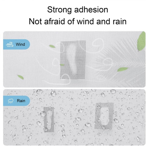 Image showing Window Screen Repair Tape 80mm By 9.15m Transparent Self Adhesive Mesh Patch installed on a screen in wind and rain conditions.