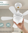 Seventeen Point Seven Inch Socket Fan Light With Remote, held for easy install, showing E26 E27 compatibility.