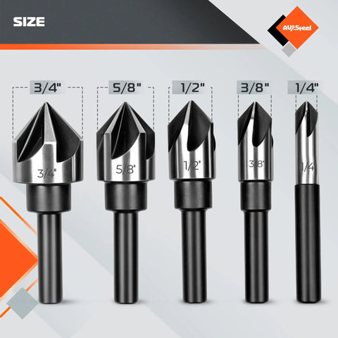 Five Flute Countersink Drill Bit Set Pro Grade With HSS 4241 Steel 82 Degree Counter Sink Bits in different sizes