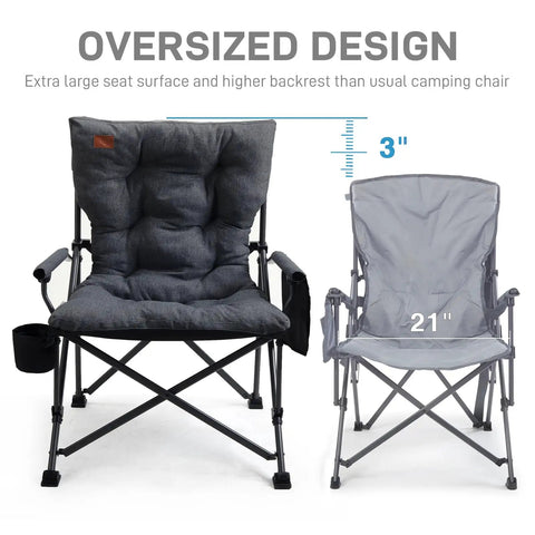 Oversized Padded Folding Camping Chair For Adults, Heavy Duty Portable Quad Chair with cushions, comparision with regular chair