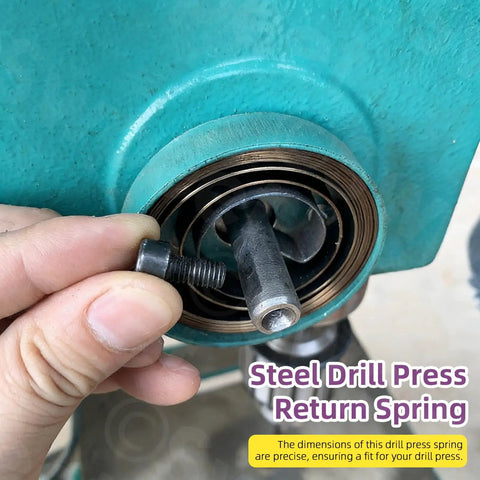 Three Piece Drill Press Return Springs Kit 35 by 6 by 0.8mm being installed in a bench drill by hand.