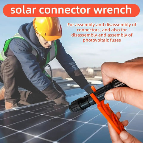 Solar Panel Connector Wrench Kit For MC4 Cables 1000V To 1500V Wrench Easy Assembly And Disassembly Crimp Tool in use on rooftop.