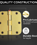 Pro Grade Heavy Duty Steel Interior Door Hinges 3.5 Inch Satin Brass 3 Pack Holds Fifty Pounds Each with pre-lubricated smooth action.