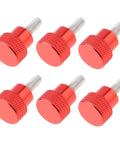 Six Pack M4 10mm Stainless Steel Knurled Thumb Screws With Red Aluminum Heads For Quick Tightening And Easy Grip Round Clamping Knobs Threaded Fasteners For Tooling And DIY Projects Durable Hardware