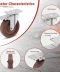 5 Inch Heavy Duty Casters Set Of 4 With Brakes 2400 Lbs Capacity High Temperature Glass Filled Nylon Wheels for Workbenches