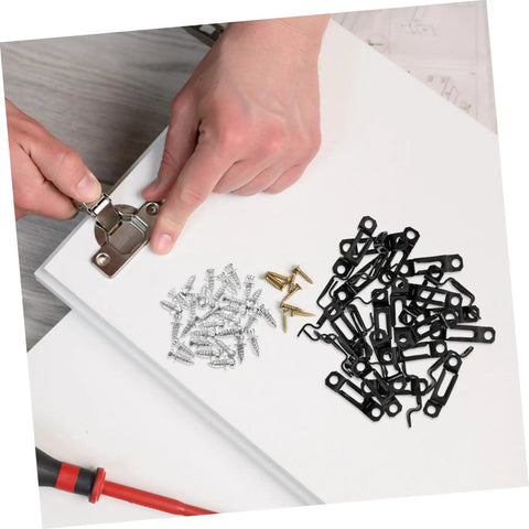 30 Pack Heavy Duty Metal Furniture Connectors Rock Solid No Slack Hidden Assembly Hardware For Cabinets Bookcases And Sofas Tight Hold Zero Play Hassle Free Setup shown with screws and mounts.
