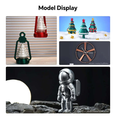 Model display featuring various 3D printed decorative items using Silk PLA 4KG Bundle for 3D Printing with 1.75mm Filament