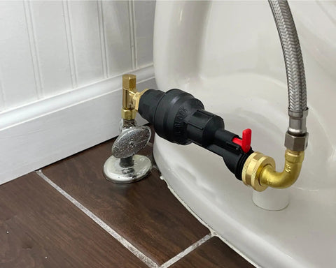 Automatic Toilet Leak Detector And Shutoff Valve Kit That Kicks Pesky Flush Leaks To The Curb And Saves Your Dough From Burst Hose Mayhem Using Hassle Free Installation installed behind toilet